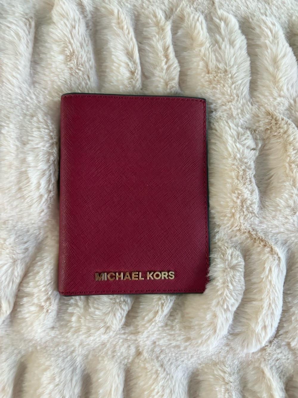 Michael Kors Burgundy Passport Cover with Gold Logo